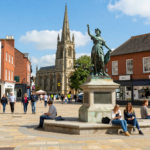 The iconic Lady Godiva statue standing proudly in Coventry Broadgate.