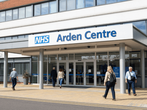 The modern entrance to the Arden Centre Coventry, a specialist cancer care facility.