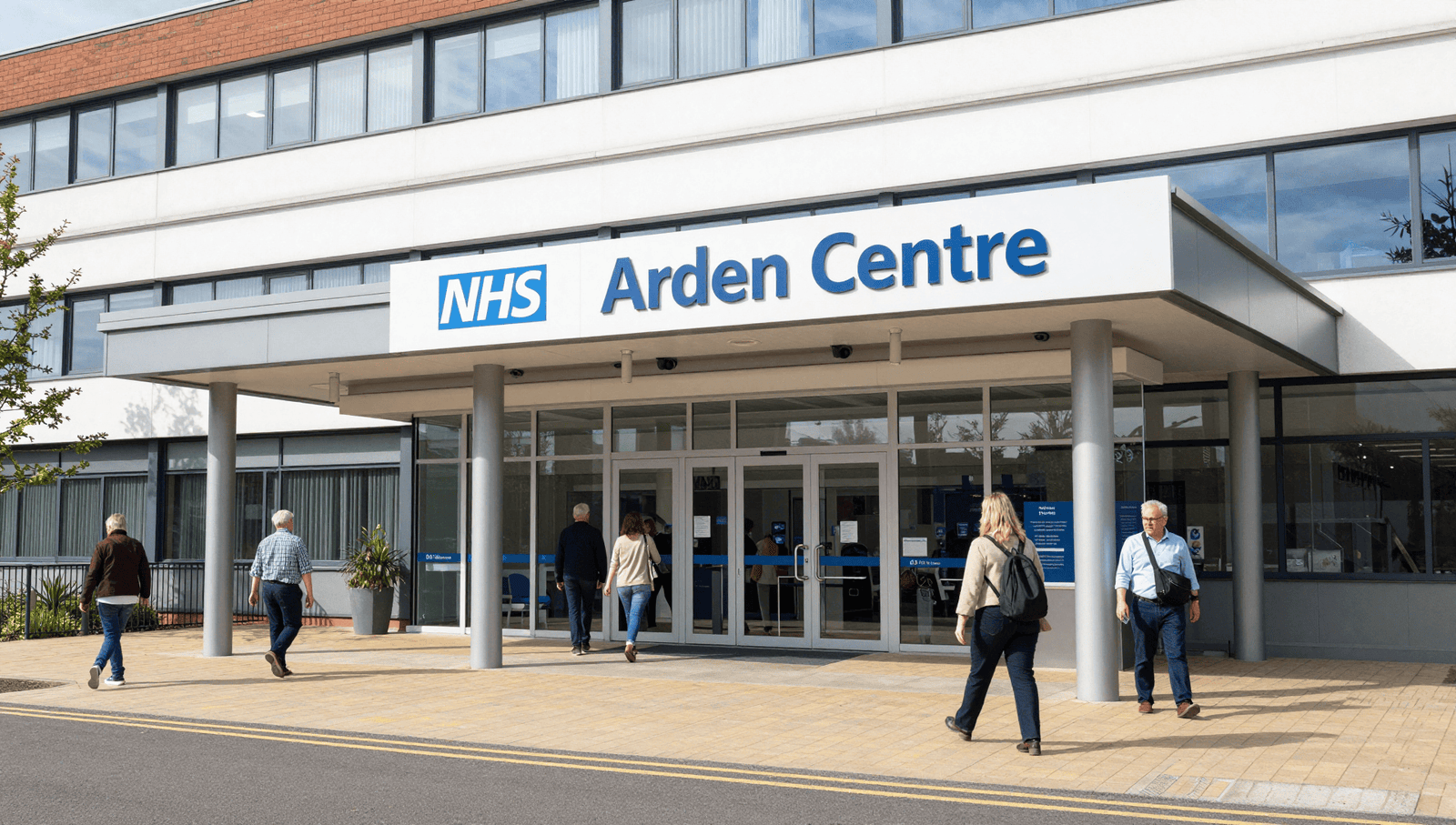 The modern entrance to the Arden Centre Coventry, a specialist cancer care facility.