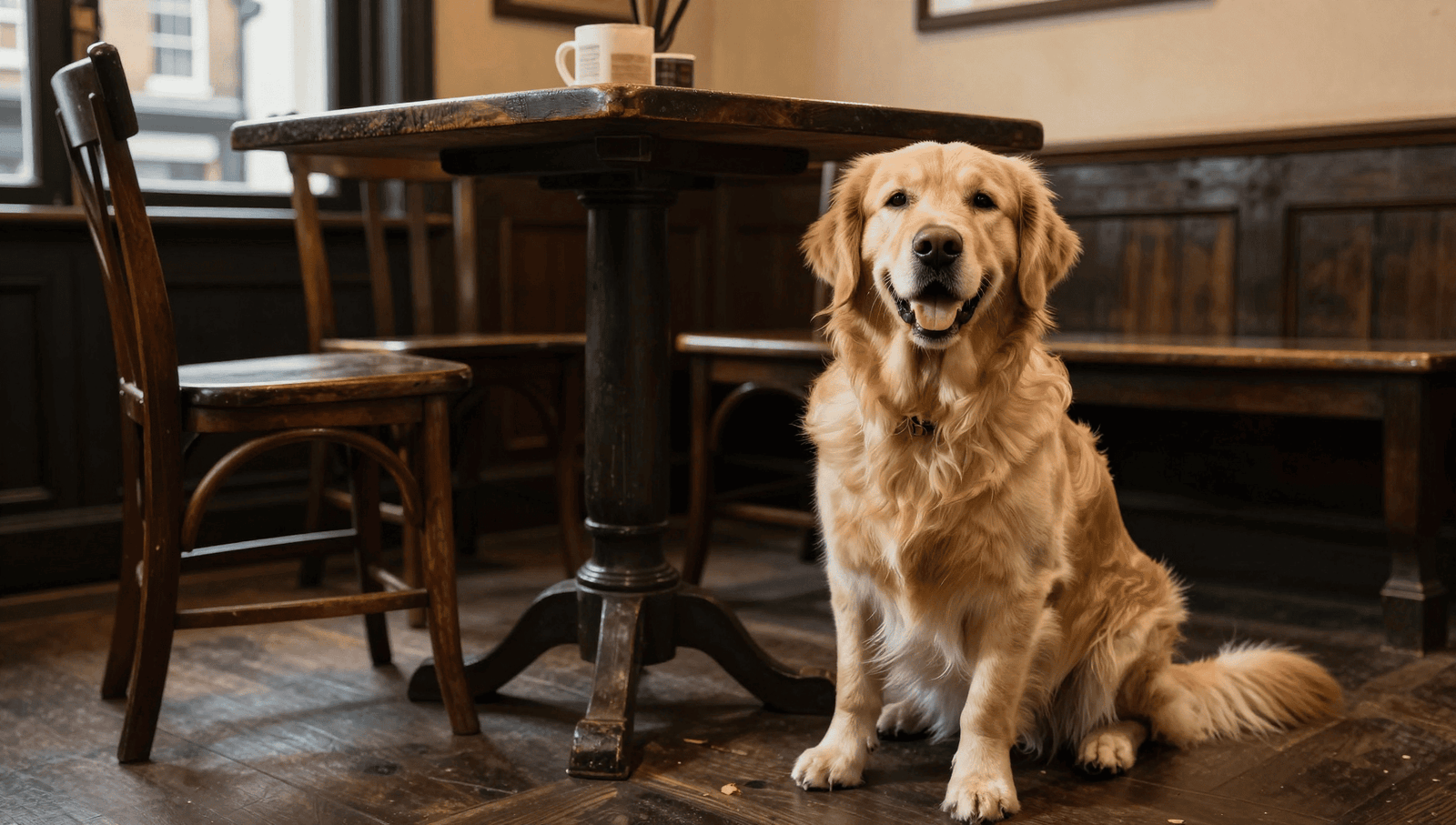 A dog sitting in one of the best dog friendly pubs in Coventry