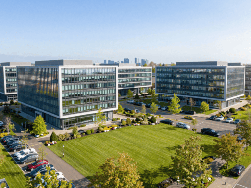Aerial view of Binley Business Park Coventry showing modern office buildings and landscaped grounds