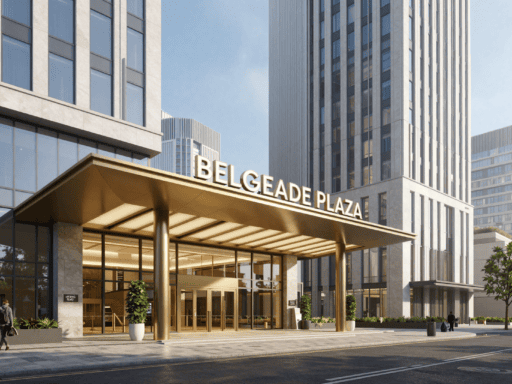 View of the Coventry Belgrade Plaza car park entrance and theatre area