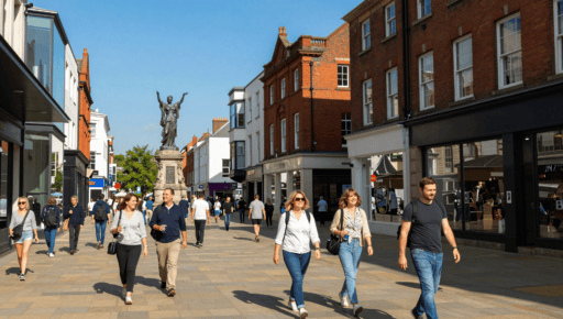 A busy scene of shoppers exploring the best coventry shops in the city centre.