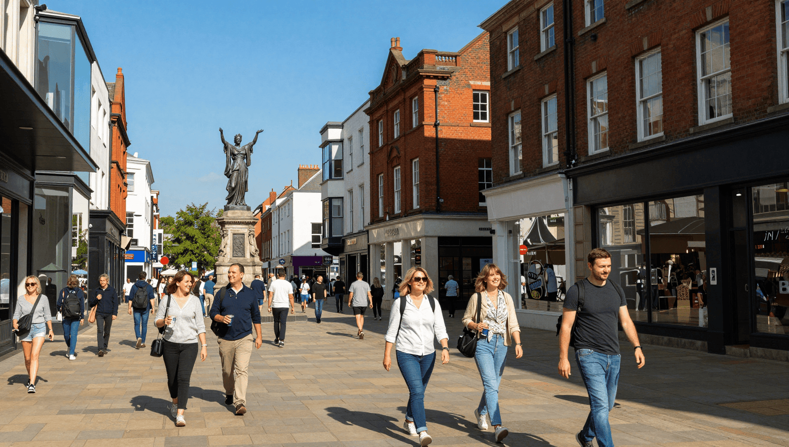 A busy scene of shoppers exploring the best coventry shops in the city centre.