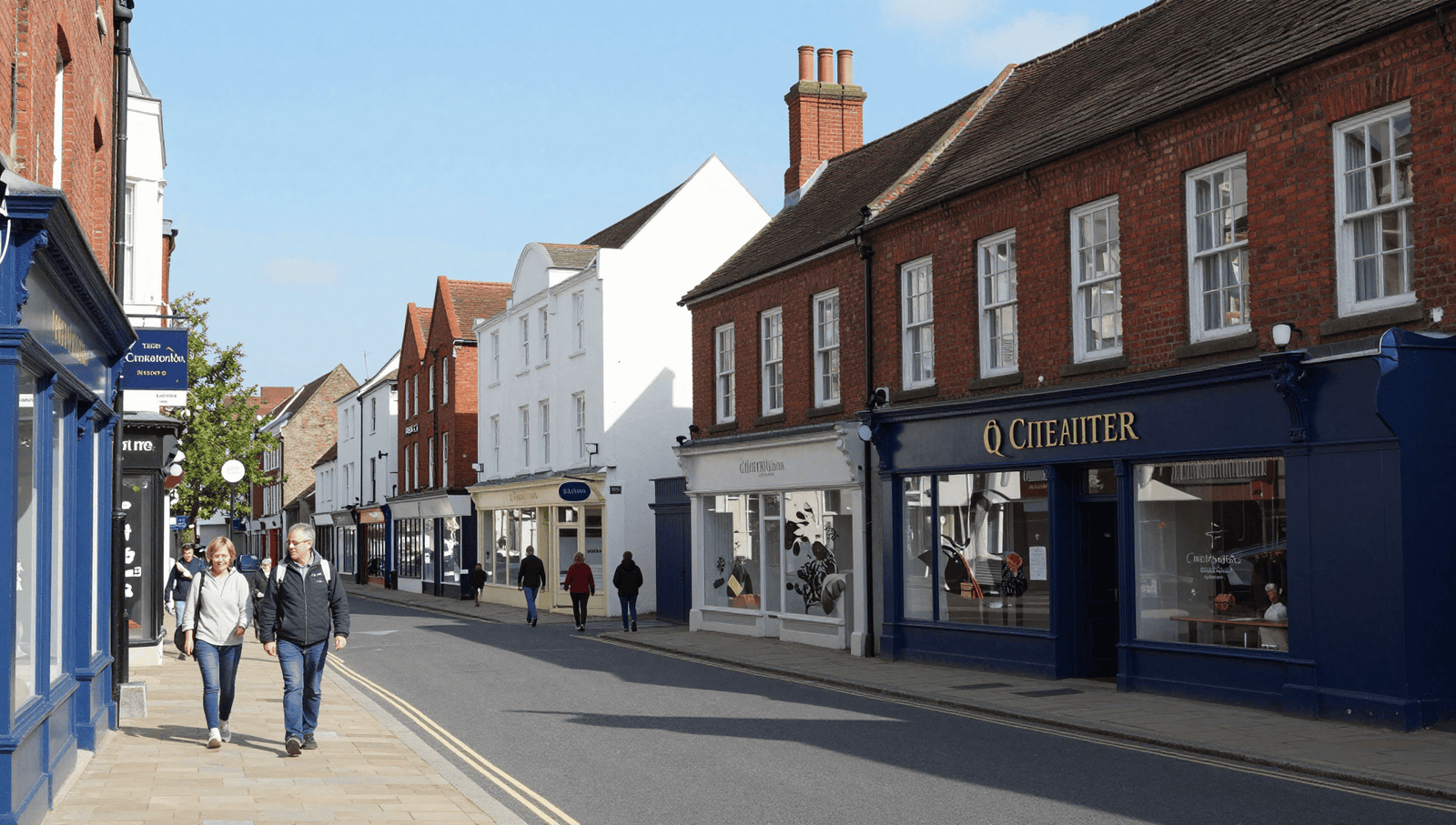 A photo of Trinity Street Coventry with pedestrians walking near shops.
