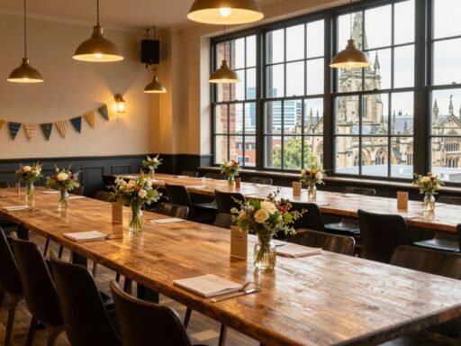 Free function room hire Coventry — a warm, decorated pub function room overlooking the city skyline