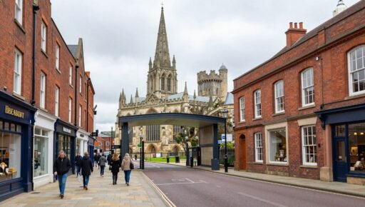 cathedral lanes coventry entrance beside Broadgate and Coventry Cathedral