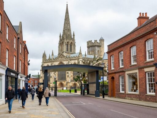 cathedral lanes coventry entrance beside Broadgate and Coventry Cathedral