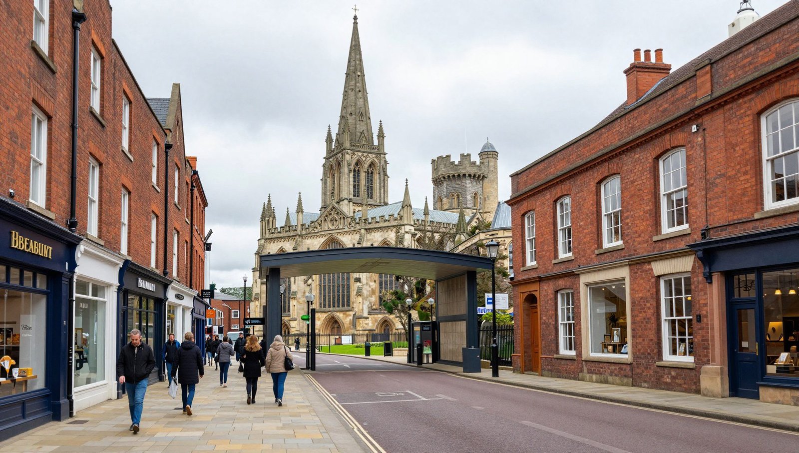 cathedral lanes coventry entrance beside Broadgate and Coventry Cathedral