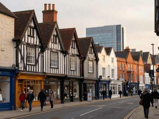 Historic buildings and independent shops on gosford street coventry