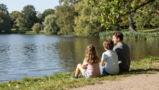Family enjoying nature at Ryton Pools Country Park lakeside