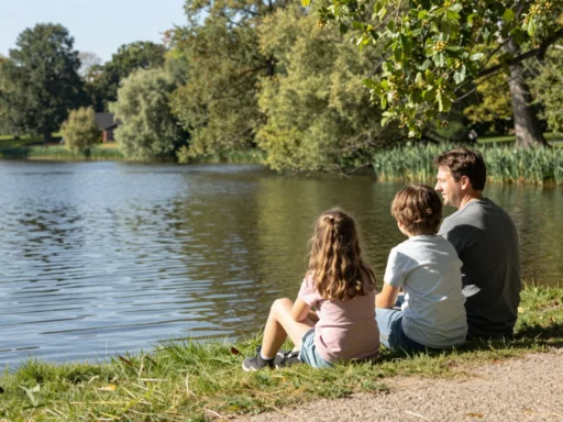 Family enjoying nature at Ryton Pools Country Park lakeside